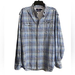 Vineyard Vines Plaid Harbor Shirt Men's Sz L Blue White Long Sleeve Vented Beach
